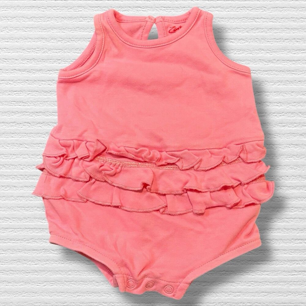 Sweet Pink Baby Girl Ruffle Romper – Zutano 3M Sleeveless Bubble Outfit